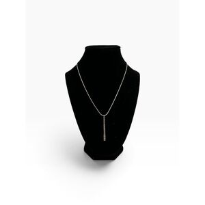 Y2K Monet Bar Pendant Necklace 16" Silver Tone Clear Rhinestone Snake Chain